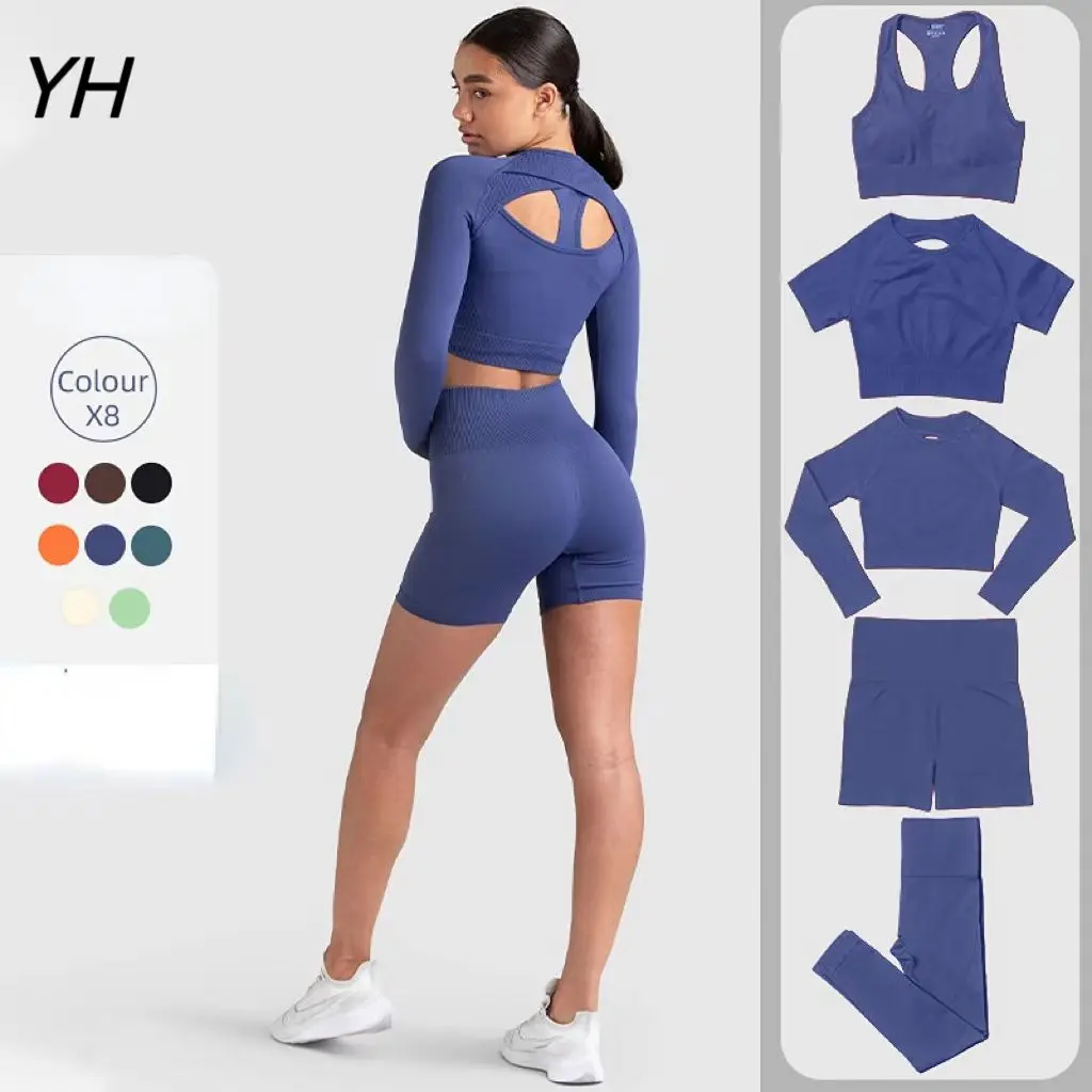 Doyoueven Seamless Women Yoga Set Workout Sportswear Gym Clothes Fitness Long Sleeve Crop Top High Waist Leggings Sports Suit