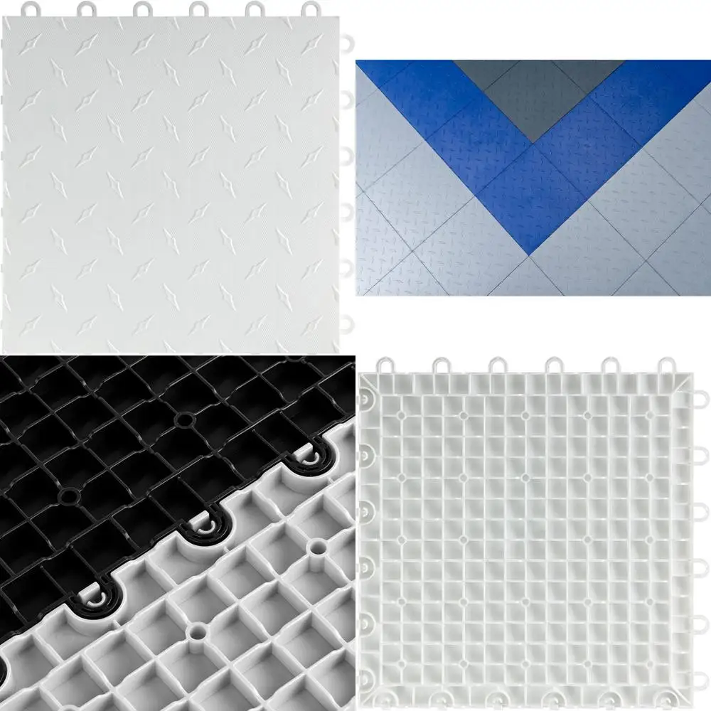 Azulejos de piso de garaje de diamante entrelazados: blanco de 12 pulgadas, juego de 50 piezas para una instalación y durabilidad rápidas