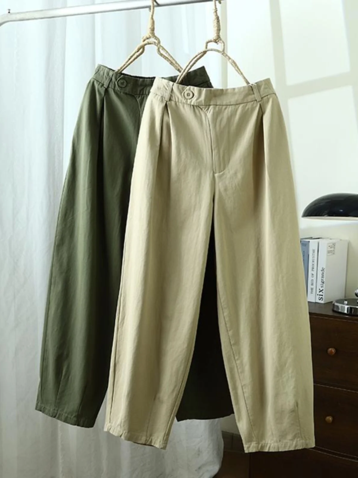 Pantalones Harem de Algodón Khadi, Cintura Elástica Holgada, Estilo Casual de Primavera y Otoño, Pantalones de Corte Holgado para Mujer con Forma de Pera
