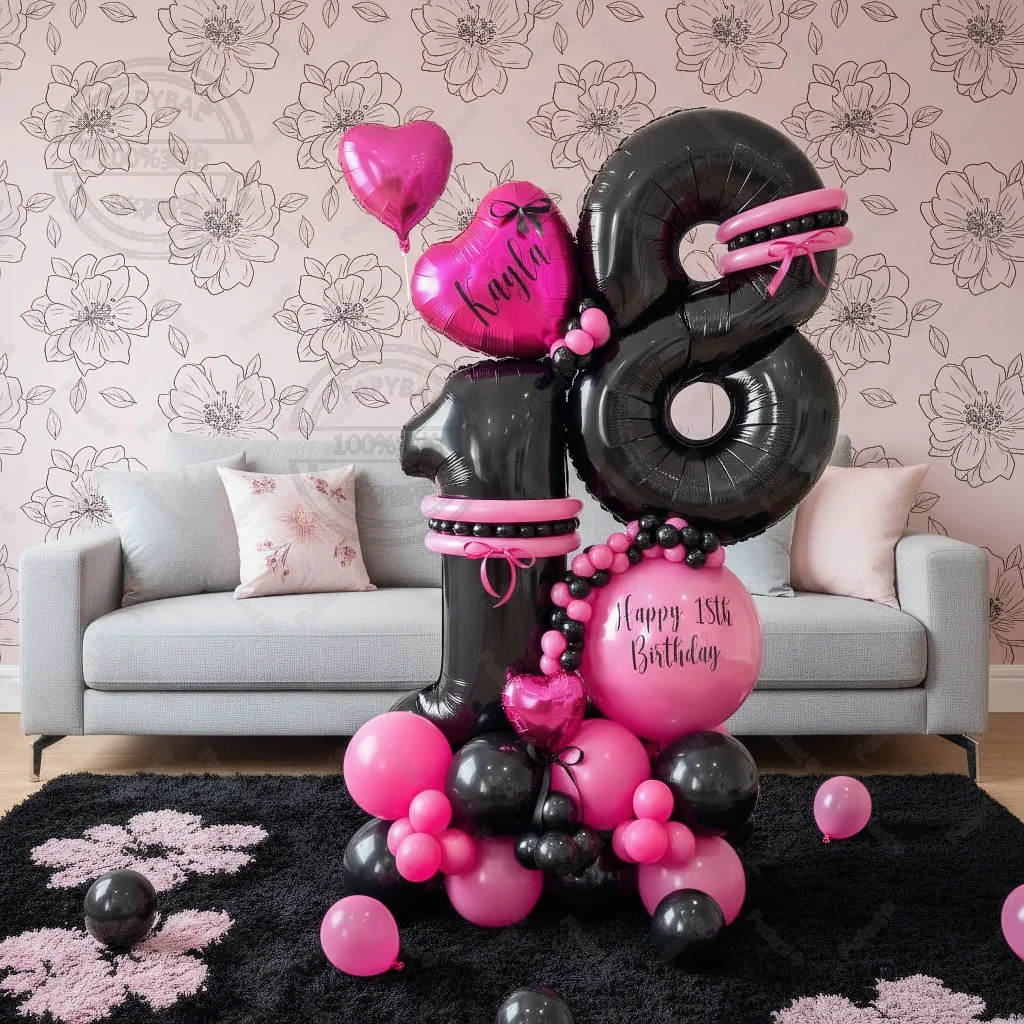 Black Balloons Garland Hot Pink Balloon Arch Kit Birthday Party Baby Shower New Year Wedding Anniversary Decoration Globos Set view 3