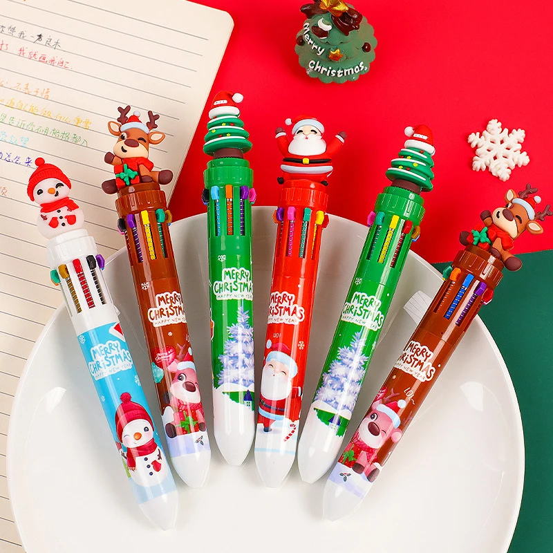10 Colors Cute Christmas Ballpoint Pen Kawaii Cartoon Santa Claus Gel Pens For Writing School Supplies Office Accessories 1Piece