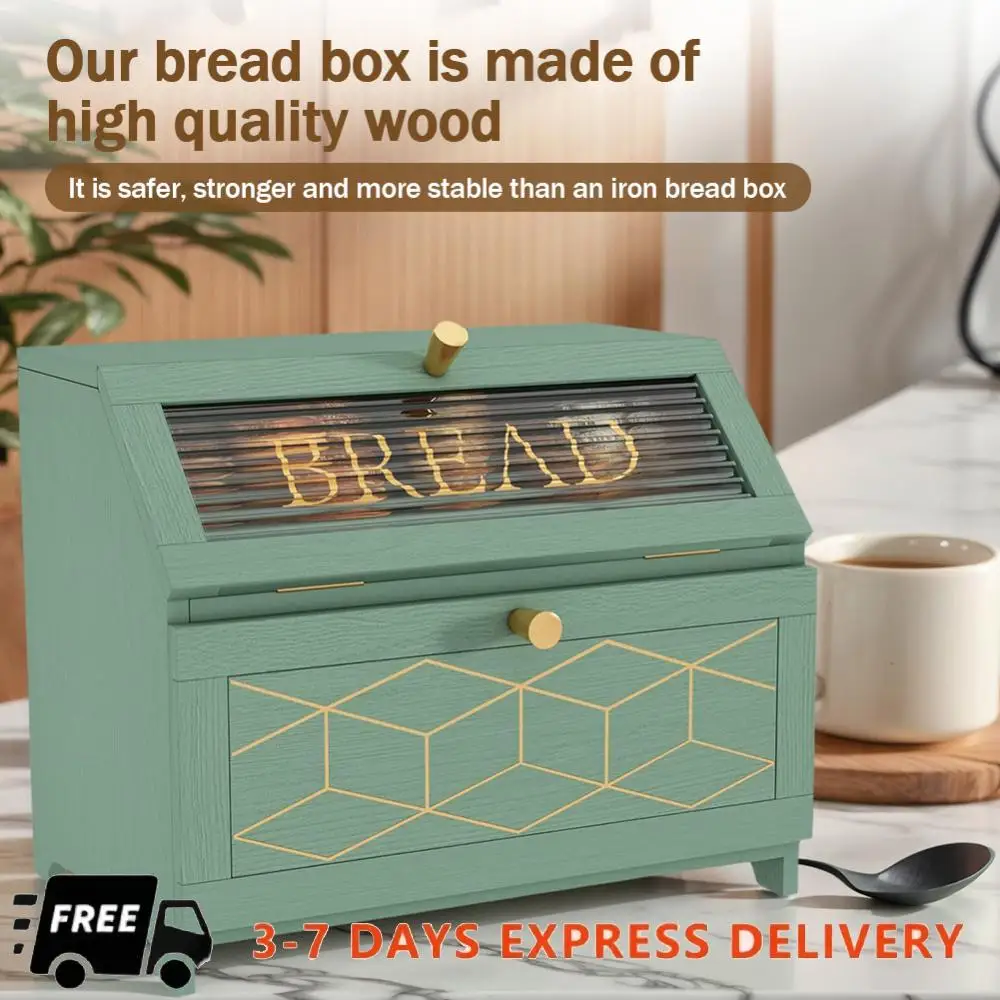 

Двухуровневая хлебница для кухонной столешницы, большая коробка для хранения хлеба с окнами, деревянный контейнер для хлеба в стиле фермерского дома
