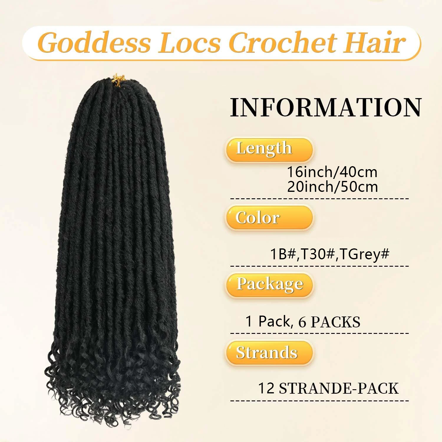 Goddess Locs Crochet Hair 16/20 Inch Straight Faux Locs Crochet Braids, Pre-Looped Curly Soft Synthetic Braiding Hair