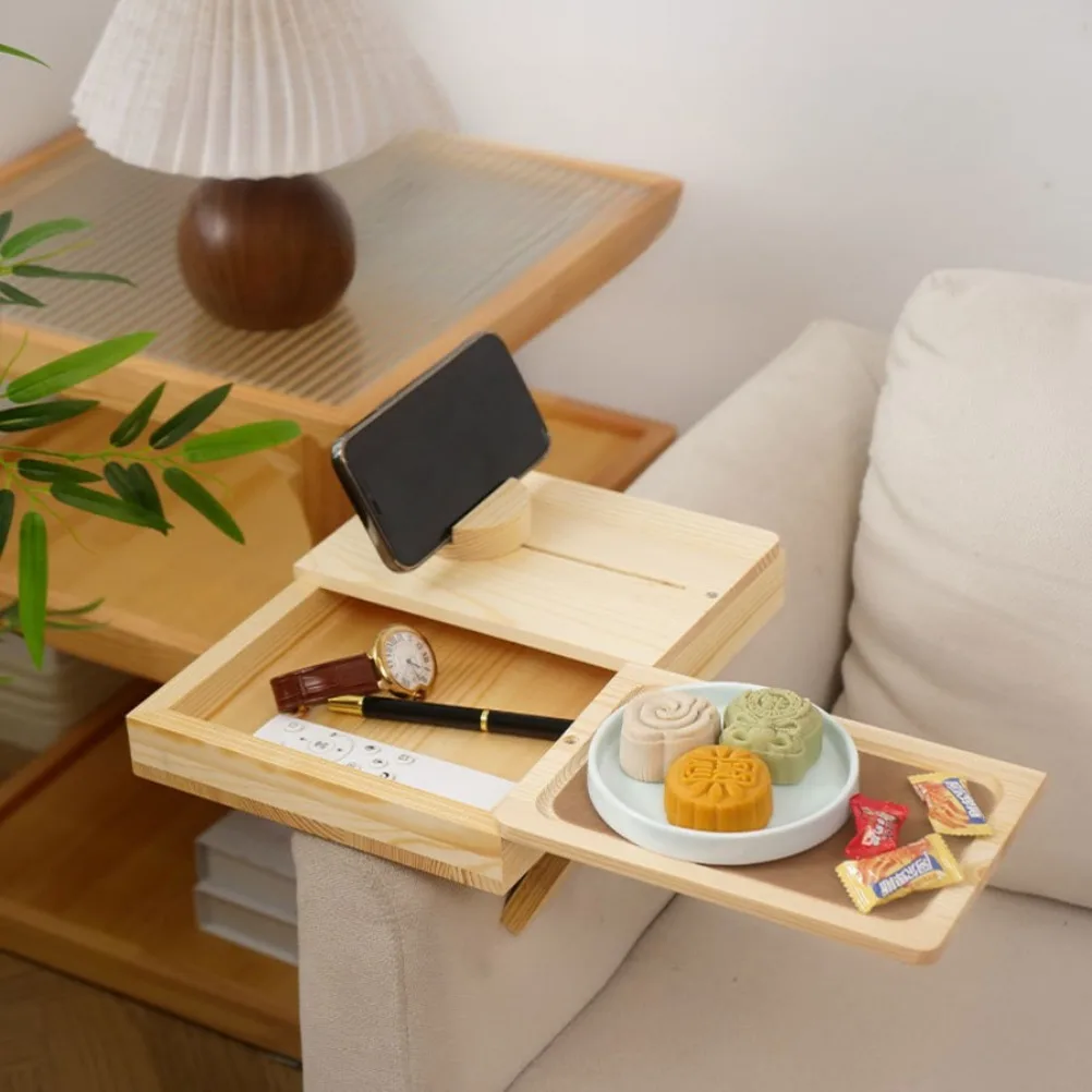 New Wooden Multifunctional Sofa Armrest Tray Phone Holder Rectangular Large Capacity Storage Tray Snack Decorative Tray