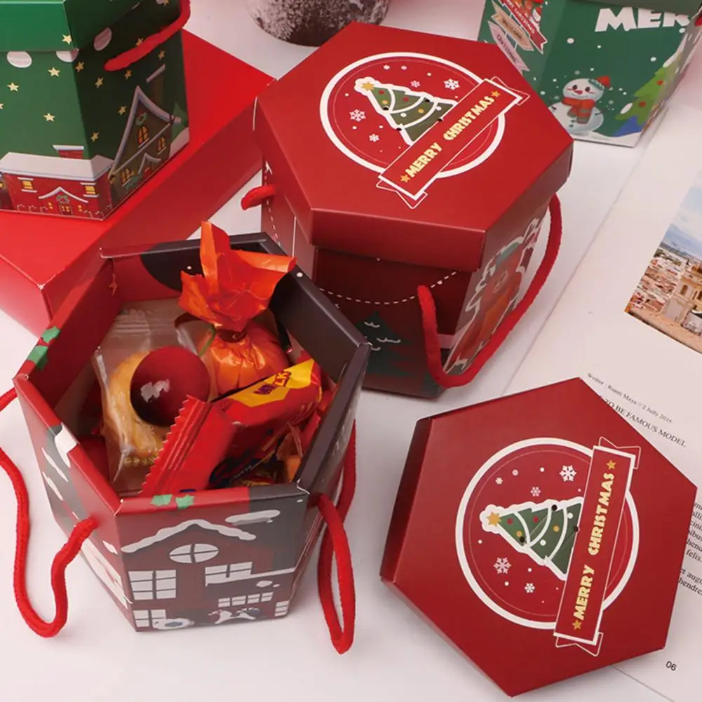 2Pcs 	Christmas Gift Box with Portable Rope Festive Candy Biscuit Cookie Xmas Gift Paper Box Merry Christmas navidad 2023