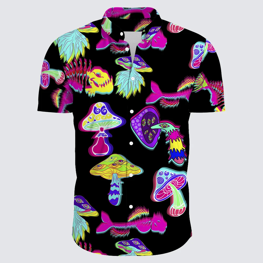 Summer Mushroom 3D Print Shirts Men Fashion Hawaiian Shirt Casual Harajuku Streetwear Short Sleeve Shirt Blouse Man Clothing