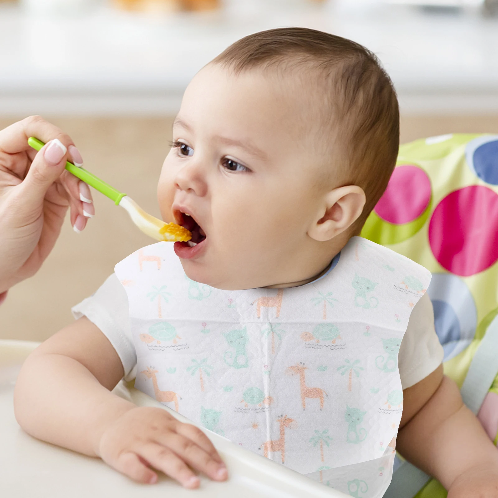 

20 Pcs Children's Disposable Cartoon Print Baby Drooling Bibs Fruit Patterns Feeding Eating Bibs For Toddler Infant Lightweight