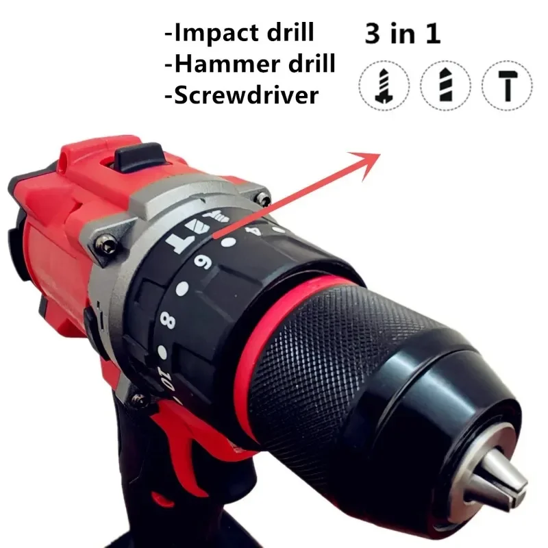 For Milwaukee 18V Battery Brushless Electric Drill 20+3 Torque Cordless Impact Drill Hammer Multifunctional Power Tools