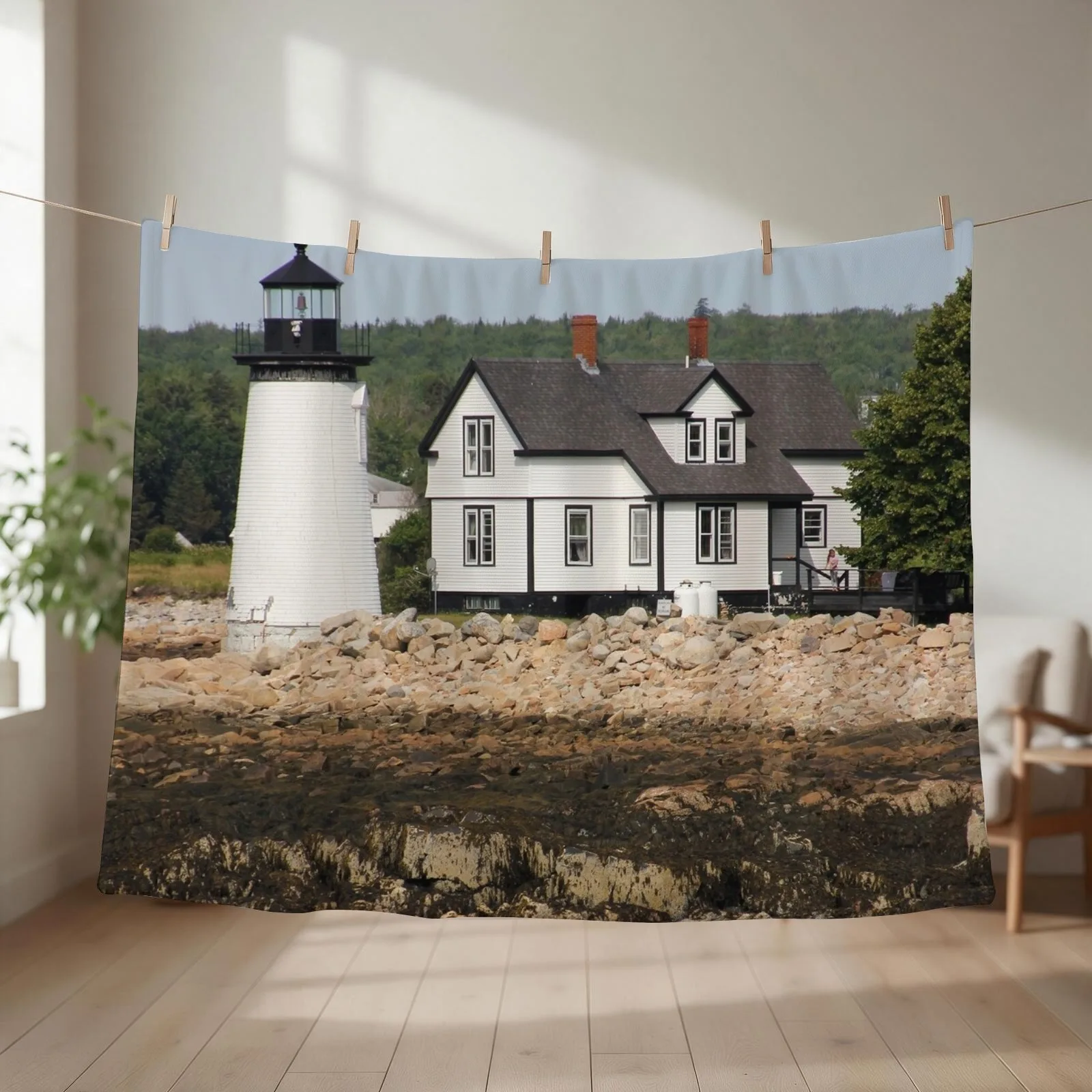 Prospect Harbor Lighthouse Throw Blanket couch cozy soft plush fuzzy picnic outdoor blanket