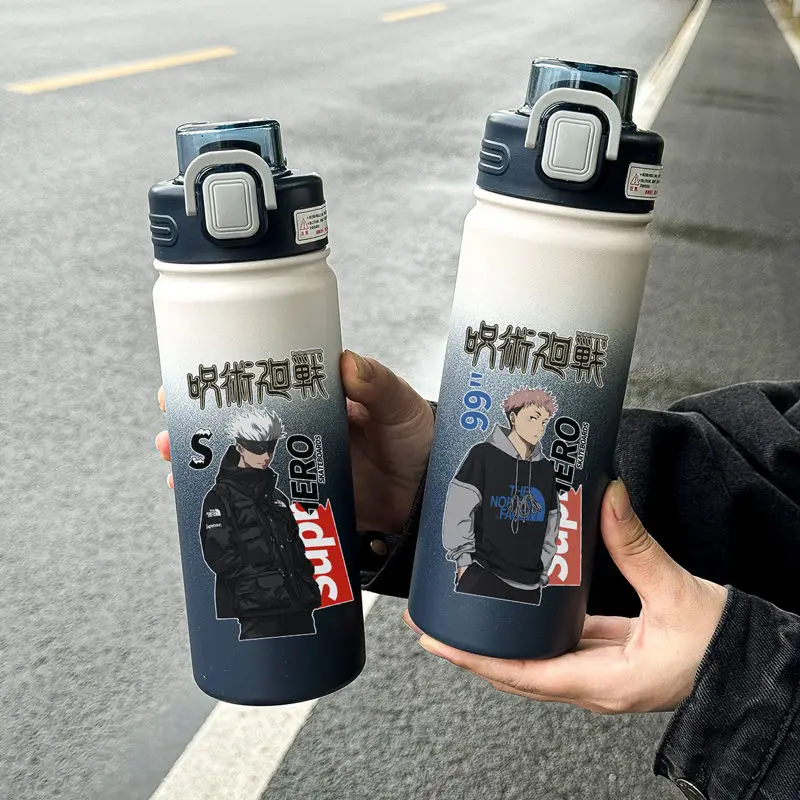 Jujutsu Kaisen Satoru Gojo Yuji Itadori Getou Suguru Water Bottle Anime Peripheral Cartoon Large Capacity Thermos Cup Straw Cup