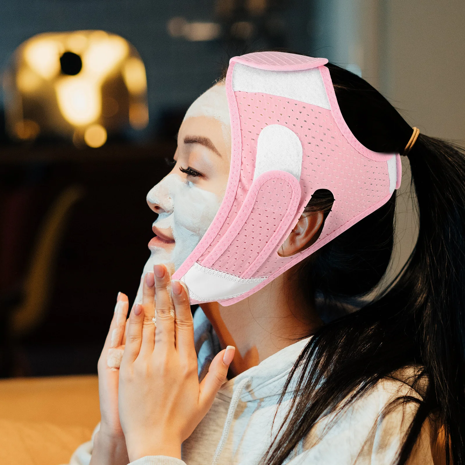 قناع رفع الوجه المزدوج للذقن، حزام الذقن القابل للتعديل لرفع وتشكيل الوجه أثناء النوم #5