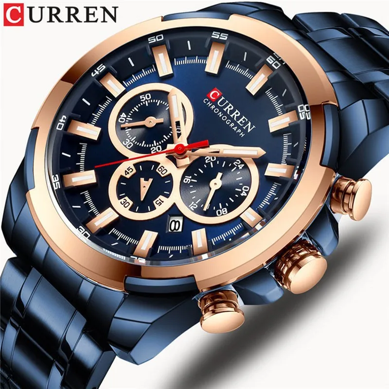 

Fashion Curren Brand Sports Unique Design Stainless Steel Automatic Date Chronograph Men's Casual Quartz Watch Relogio Masculino