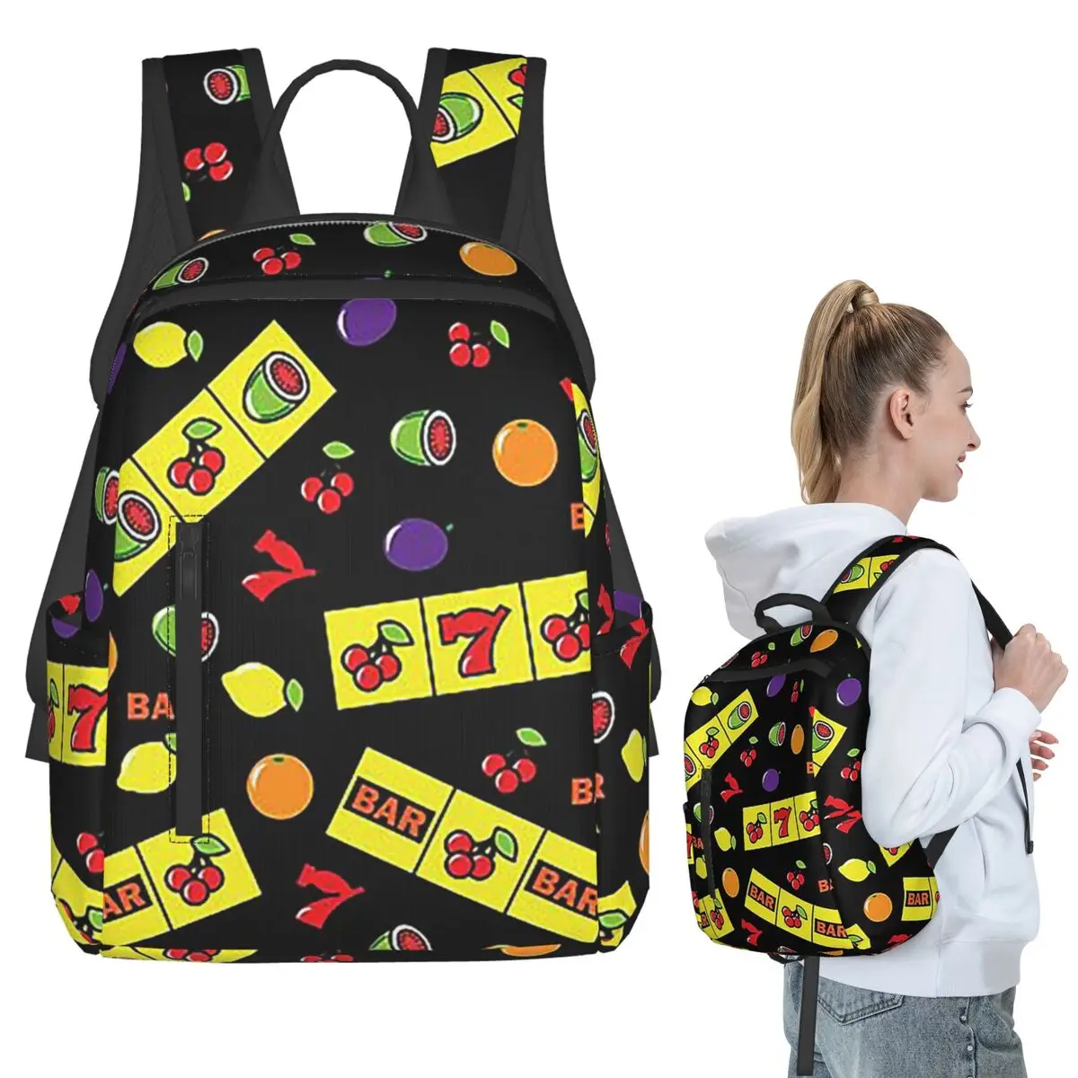 

Рюкзак с отделениями для казино, вишни, дыни, лимона, фруктов, студенческий рюкзак для мальчиков и девочек, детская школьная сумка, компьютерные сумки на плечо