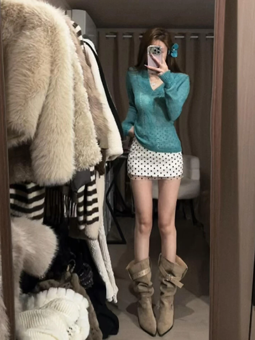 

Chic Spring Outfit Set Women's V-ne Top And f-skirt Gentle Sle Comfortable Warm Mid-stretch High-waist Floral Pattern