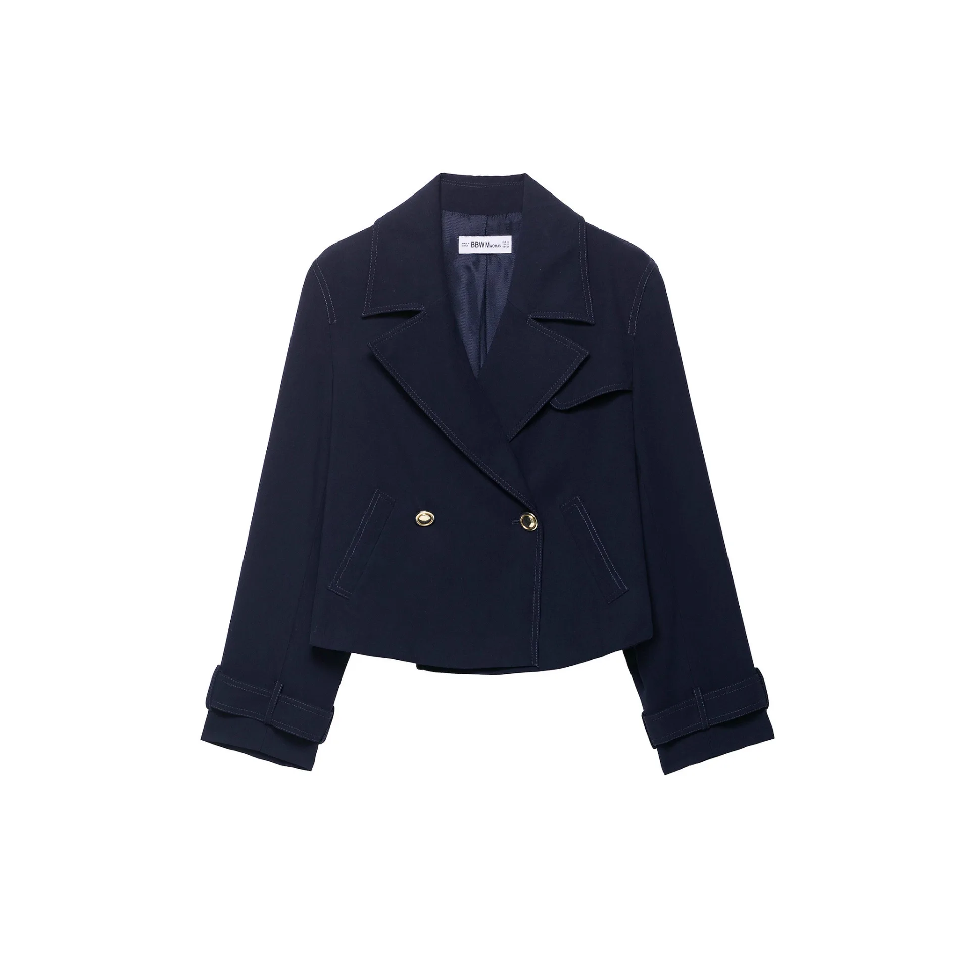Classic Notched Lapel Double Breasted Outerwear Womens 2026 Autumn Long Sleeve Cropped Simple Versatile Daily Trendy Outerwear