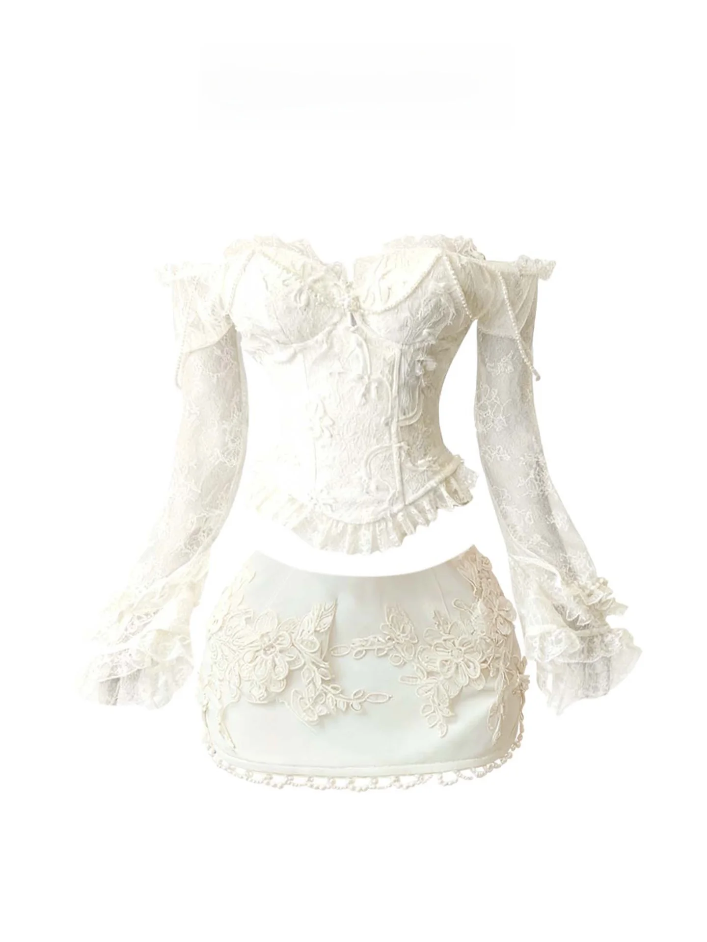 

Комплект из топа и юбки Bell Sve с кружевной вышивкой, женский комплект юбки ранней осени с цветочным узором, модный комплект больших размеров