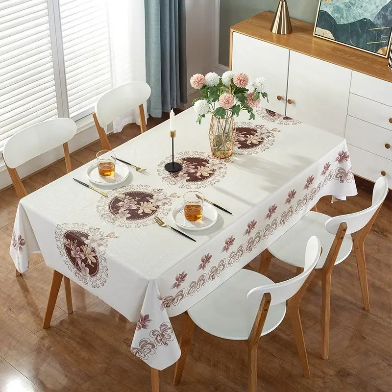 Chinese Embroidery Home Dining Table Cloth PVC Waterproof Oil-proof Scald-proof Rectangule Table Cloth Holiday Decor Tablecloth