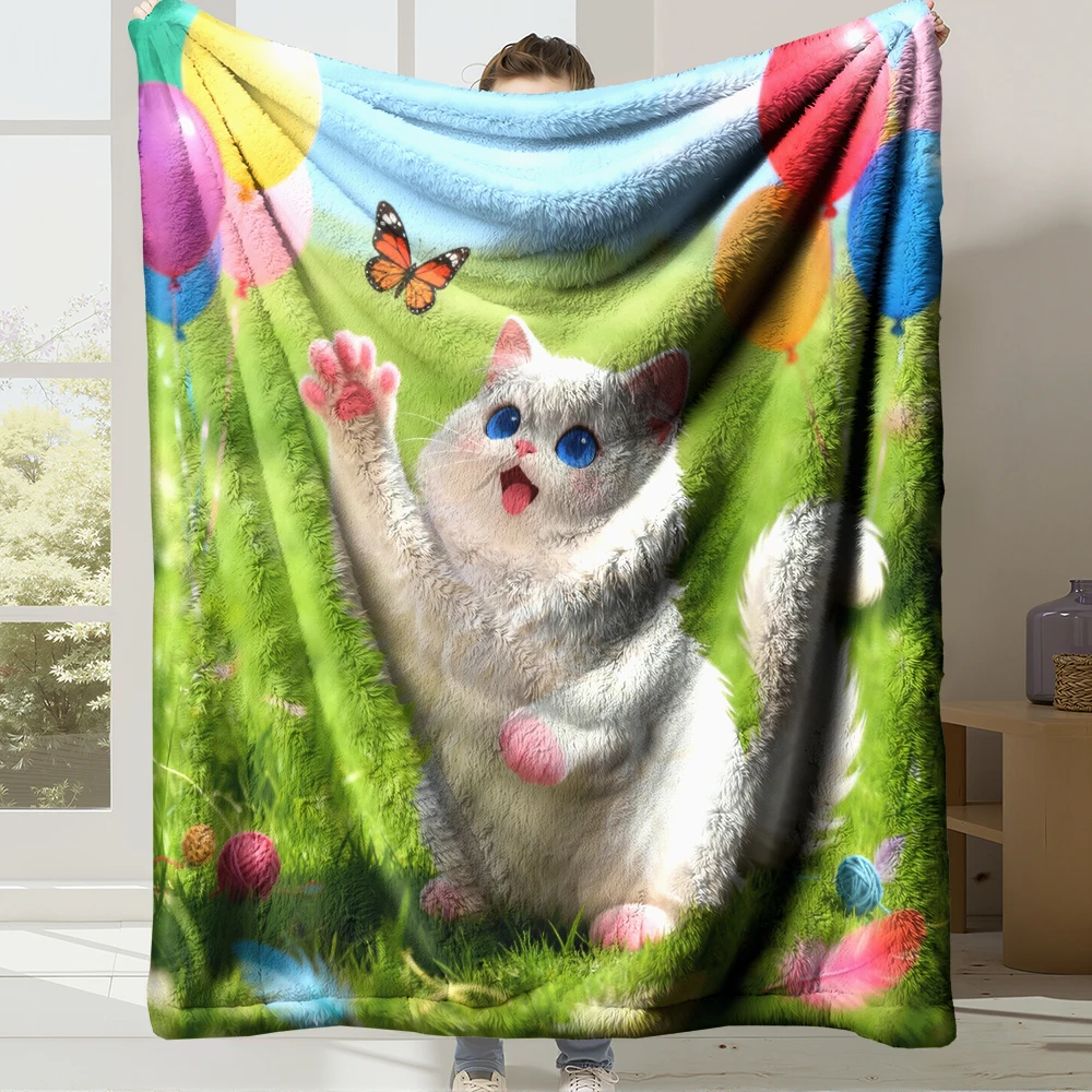 Weiche Flanell-Fleece-Decke mit süßer Katze, Digitaldruck, superwarm, gemütlich, Überwurfdecke für Bett, Couch, Sofa, Heimdekoration, Geschenk (Katze 06)