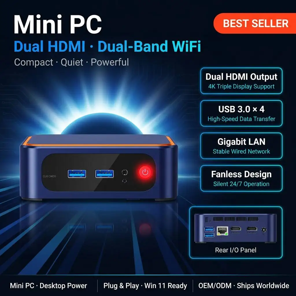 AI Mini PC Intel Core Ultra 7 155H Ultra 5 125H 32GB LPDDR5 1TB NVMe SSD Dual HD 2.1 4K USB4 WiFi 6 BT 5.2 Windows 11 Business