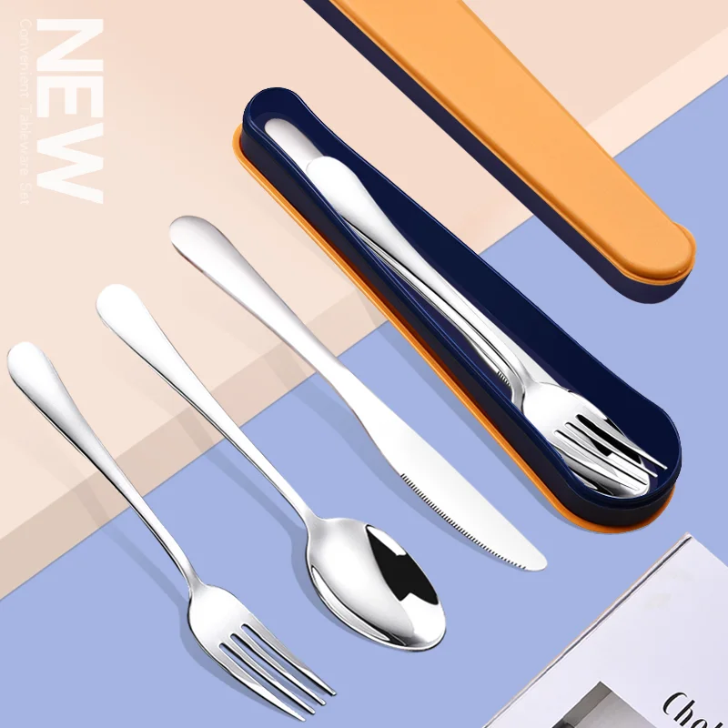 Portable Tableware Set With Case for Kids Camping Travel Flatware Stainless Steel Knife Fork Spoon Box Convenient Cutlery Set