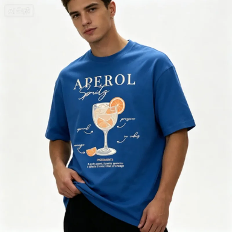 T‑Shirt Aperol Spritz Cocktail Ingredients Graphic Crew Neck Short Sleeve Tee Wine Bar Themed Casual Streetwear Tops For Men