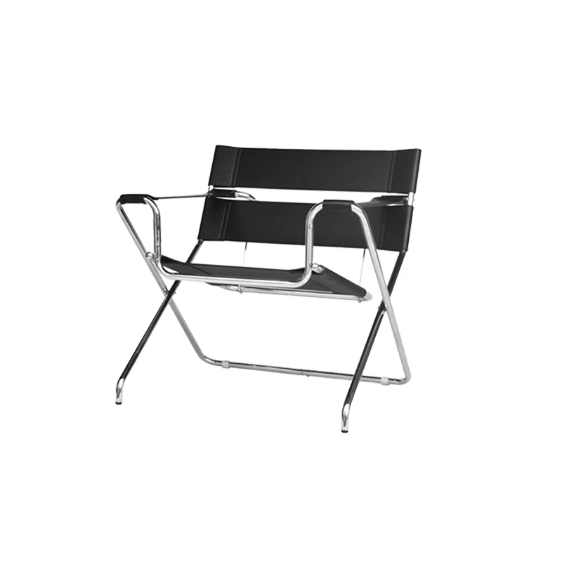 

L7vintage Medieval Vassili Folding Chair Stainless Steel Leisure Chair Saddle Leather Sofa Chair Brown