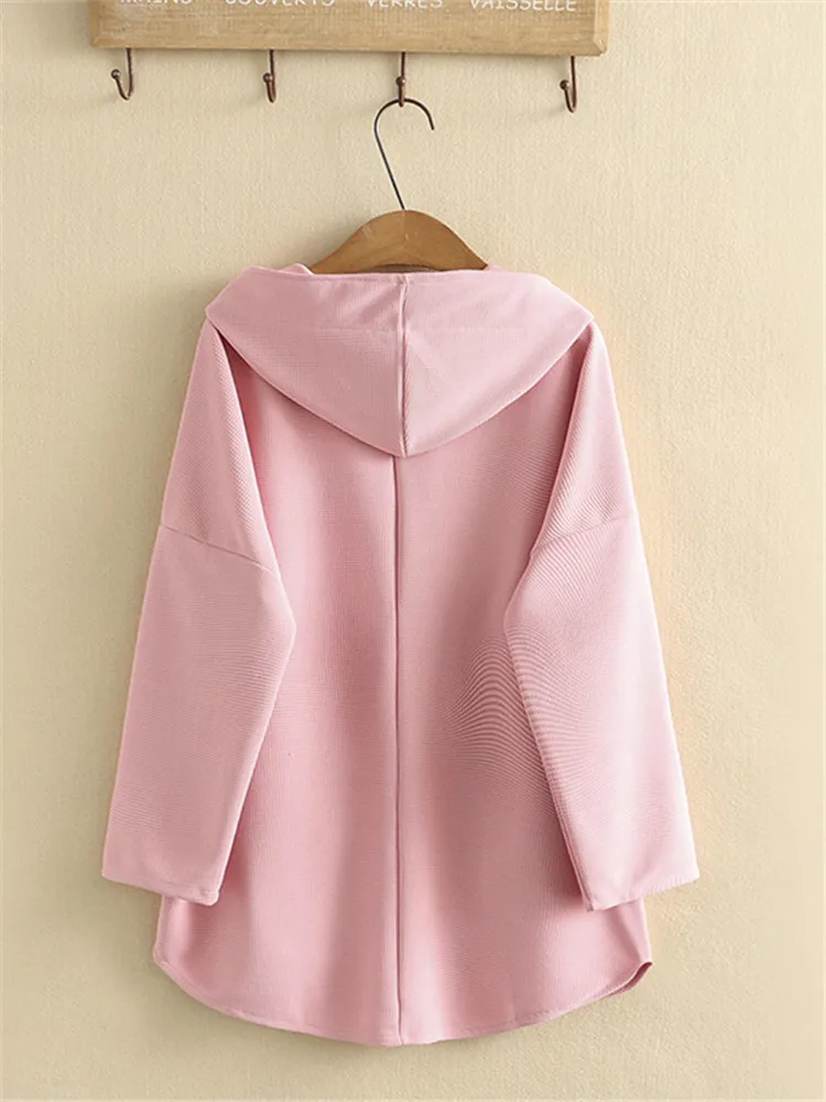 Plus Size Clothing In Spring And Autumn Wear Solid Color Hooded Hoodie Zipper And Pocket Trim Fashion Large Size Long Sleeve Top