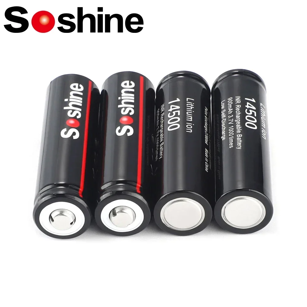 Soshine-Baterias de Lítio Recarregáveis, 14500 AA Li-ion, 3.7V, 900mAh, 1000 Vezes para Lanterna LED, Brinquedos e Calculadora