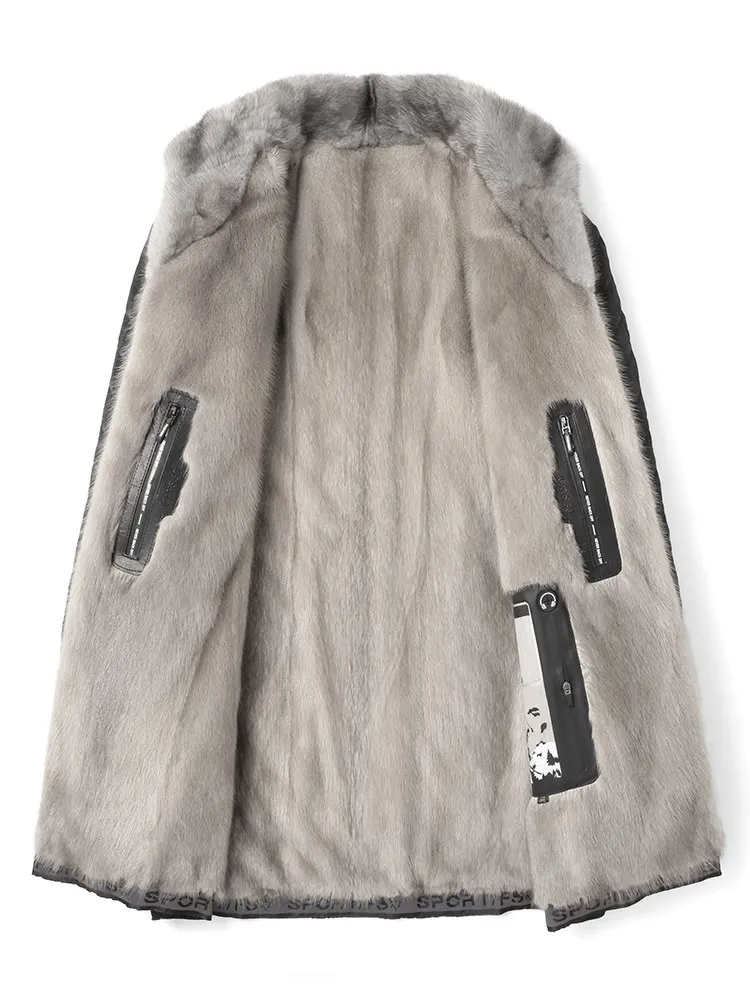 AYUNSUE Parkas en vraie fourrure hommes de luxe hiver mi-long manteau de fourrure détachable doublure de fourrure de vison veste homme vêtements chaud Parkas à capuche