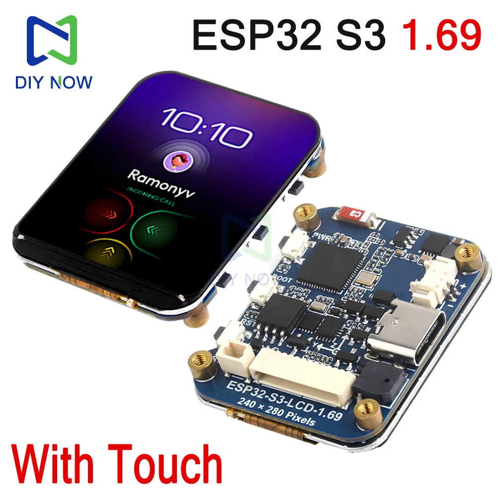 ESP32-S3 1.69 بوصة IPS لوحة تطوير شاشة LCD تعمل باللمس 240 × 280 ST7789V2 SPI وحدة عرض ومستشعر 6 محاور لاردوينو