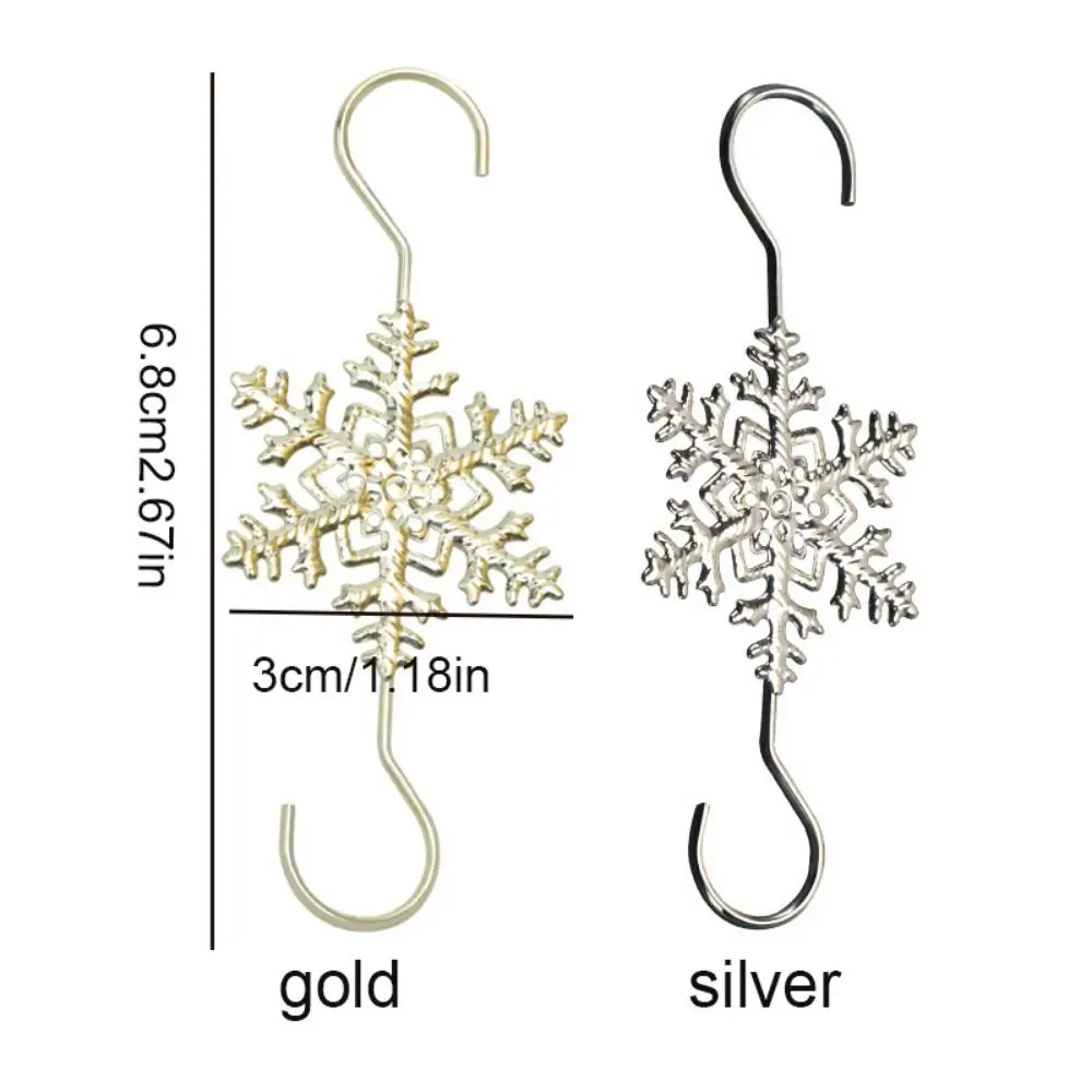 10pcs Decorative Christmas Snowflake Hooks Stainless Steel Snowflake Shape Xmas Tree Decoration Hook 68mm Gold/Silver