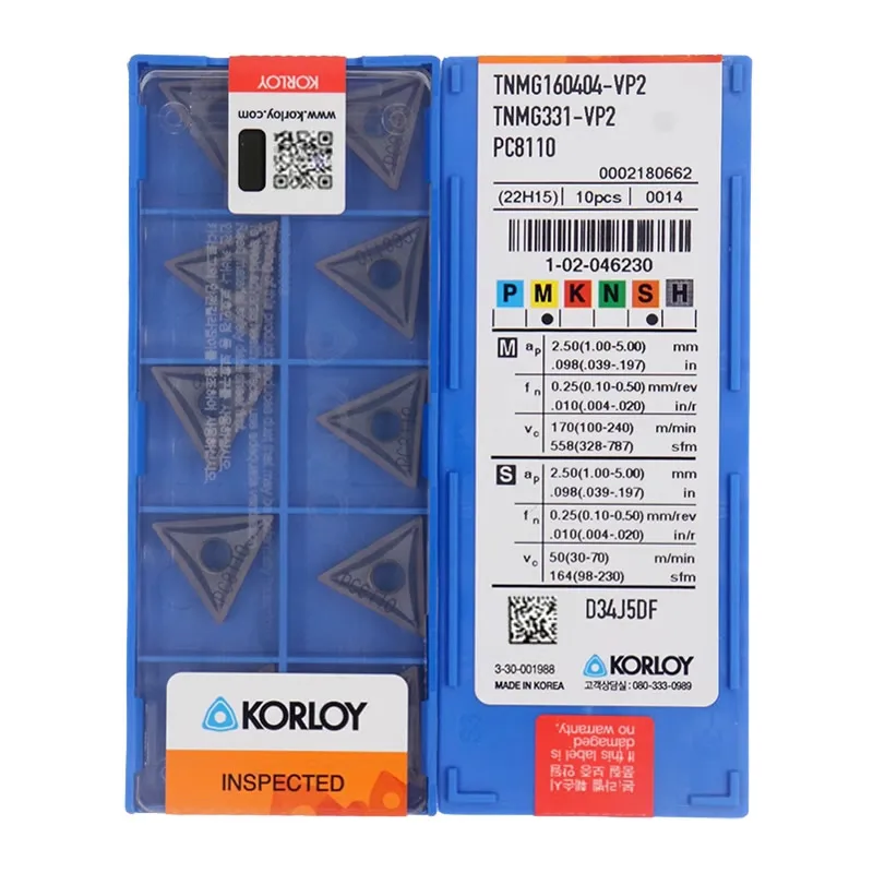 KORLOY-Herramientas de torno CNC, insertos de torneado de carburo, 100% Original, 10 piezas, TNMG160404, TNMG160408, TNMG220404, TNMG220408, VP2,