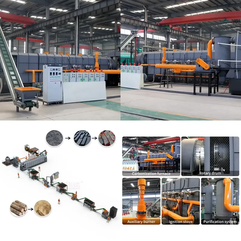 Palm Shell Wood Charcoal Carbonization Smokeless Furnace Motor-Driven Briquettes Production Line 44.5KW
