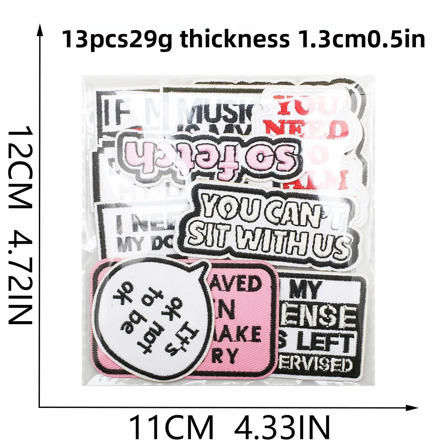 1/5PCS Black and White Dialog Box Embroidery Cloth English Letter Patch Sticker Clothes Bag Decoration Music Healing Ironing