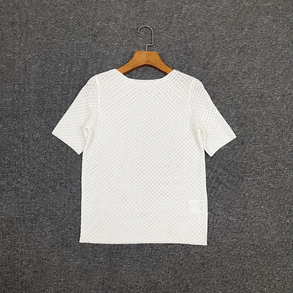 Women's Openwork Short-Sleeve T-Shirt Minimalist Commuter-Ready Slim-Fit Crewneck Knit Top 2026 Spring/Summer New Arrival Y2K