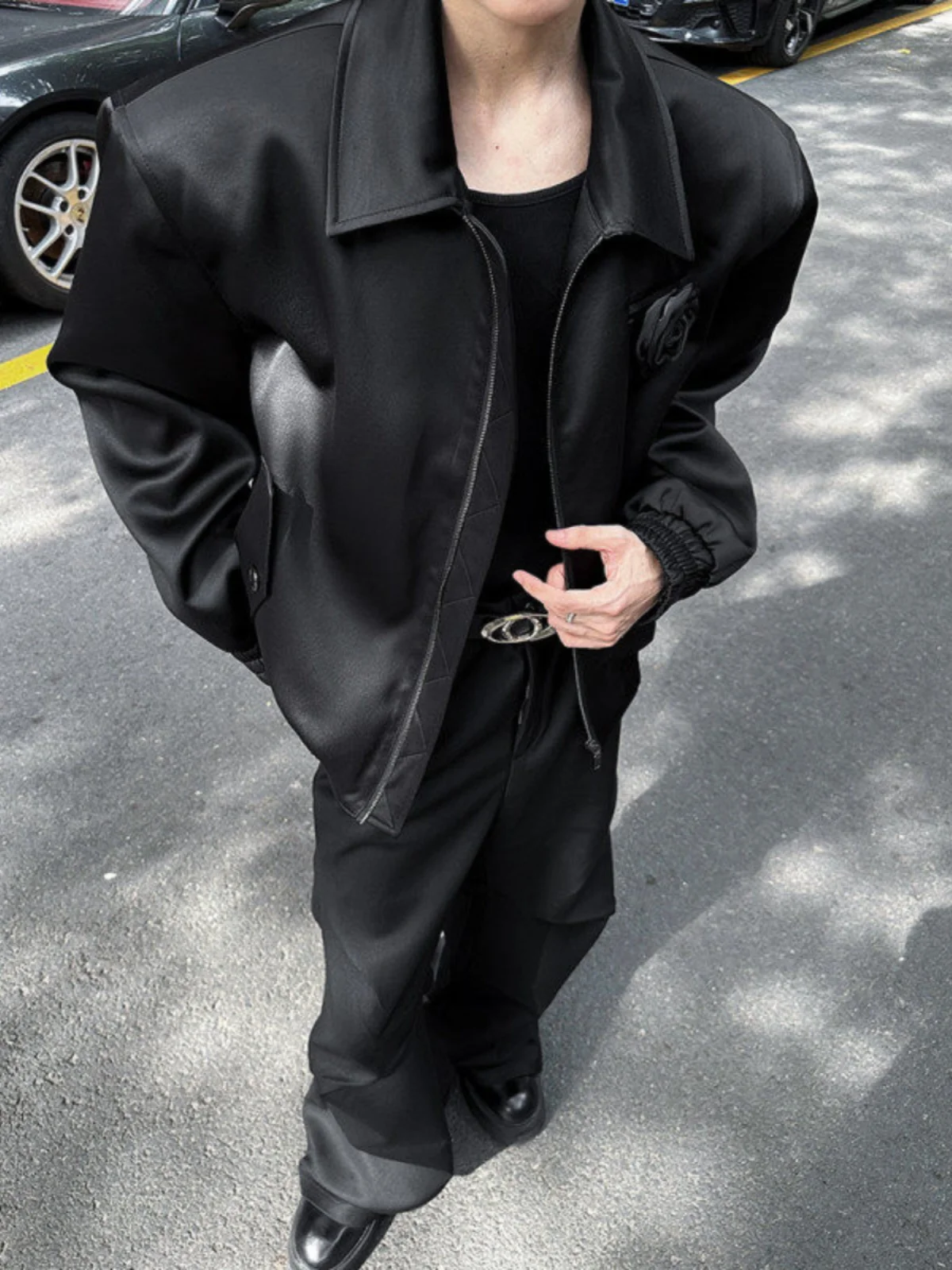 Bla Rose rembourré oulder Jaet hommes printemps automne américain rétro haut de gamme Sle moto cuir Jaet modèle tenue manteau