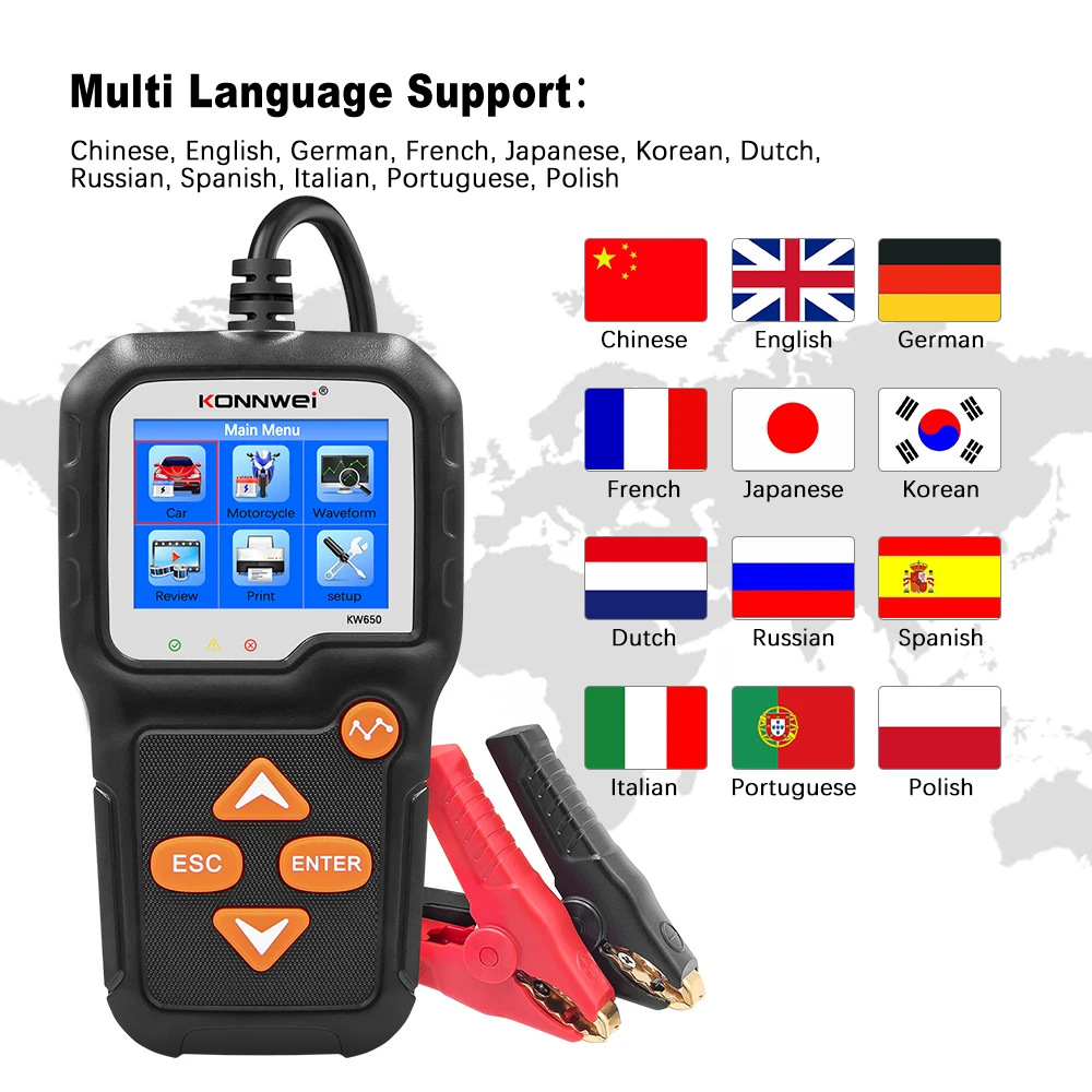 2026 New KONNWEI KW650 Car Moto Battery Tester 6V 12V Auto Battery Analyzer 100 to 2000 CCA Car Moto Cranking Charging Test Tool view 5