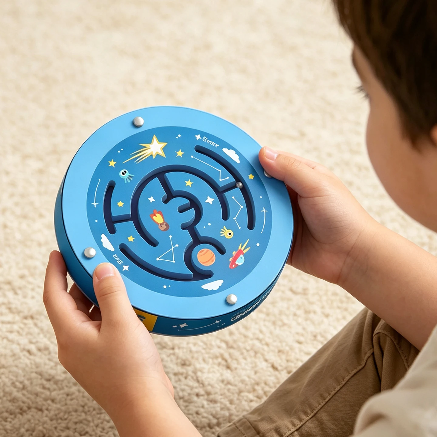 Wooden Double-Side Maze Toy Space Theme Round Balance Bead Maze Board Game Kids Early Educational Puzzle Toy for Boys Girls