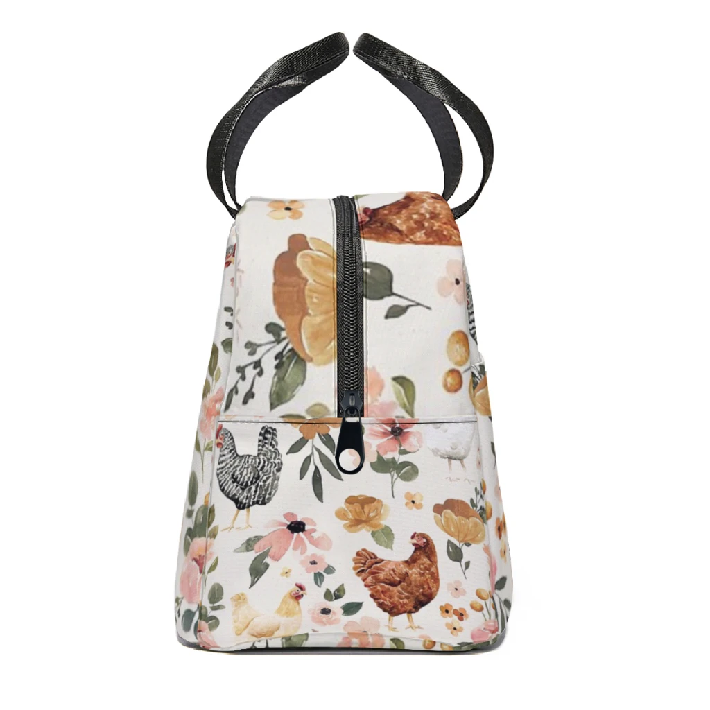 Aquarel kip bloemen, Charlotte Floral Collection lunchtas voor school waterdichte picknick thermische koeler geïsoleerde lunchbox