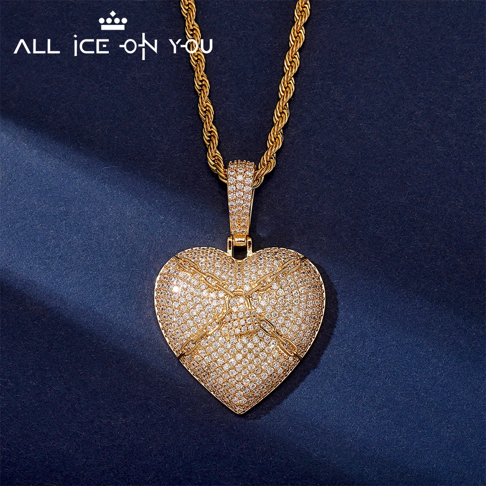 ALLICEONYOU Iced Out Cubic Zircon Luxury Weeping Heart Love Rope Chain Pendant&Necklace Hip Hop Fashion Jewelry Female Gift