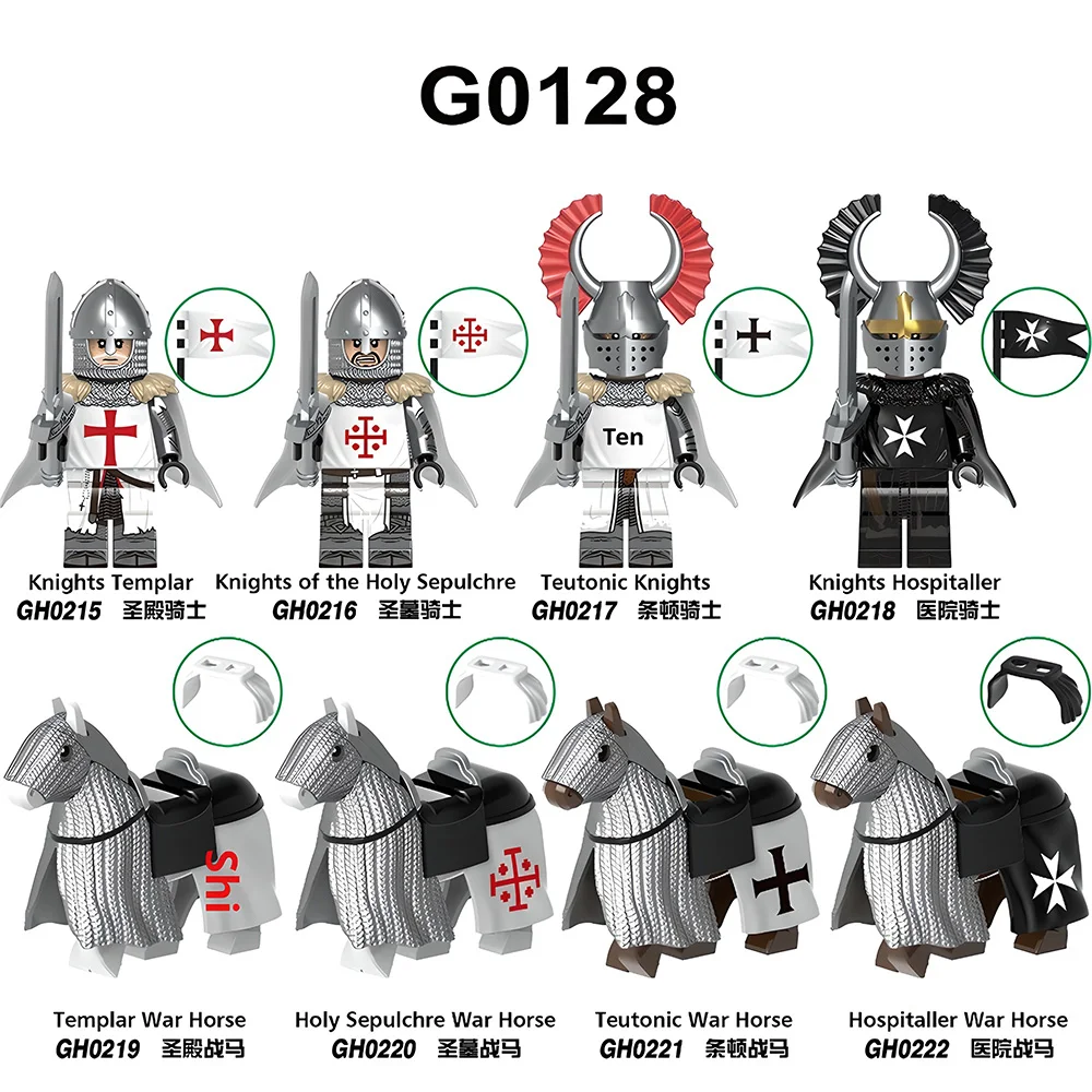 

Набор минифигурок Pre-Loved Knight Build Brick (G0128-X0348) Templar/Teutonic/S Hospitaller/Spartan Warrior/Dwarven Warrior