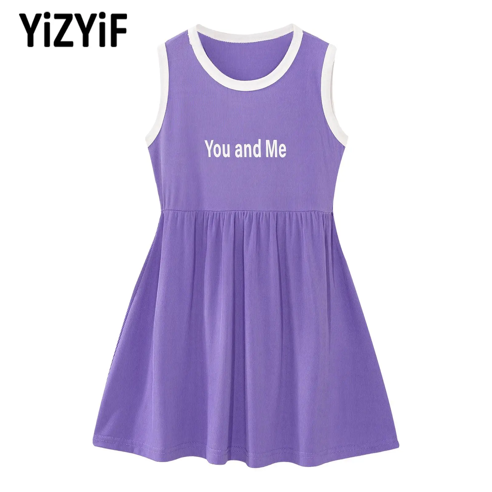 Kids Girls Tennis Golf Badminton Sport Sundress Letter Print Ribbed Round Neck Sleeveless Ruffled Yoga Running Dress