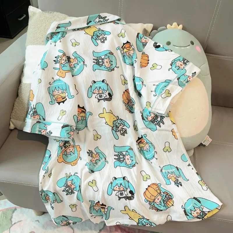 Hatsune Miku chica de dibujos animados pantalones cortos de manga corta pijamas anime periferia personalidad estudiante chica corazón ropa de descanso fina conjunto regalo