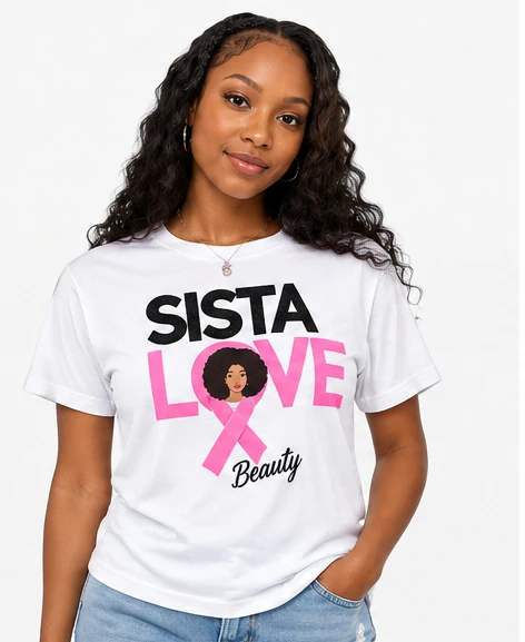 2026 New Women Sista Love Pink Ribbon Breast Cancer Awareness T-shirt Afro Black Sister Graphic Short Sleeve Tee Casual Tops