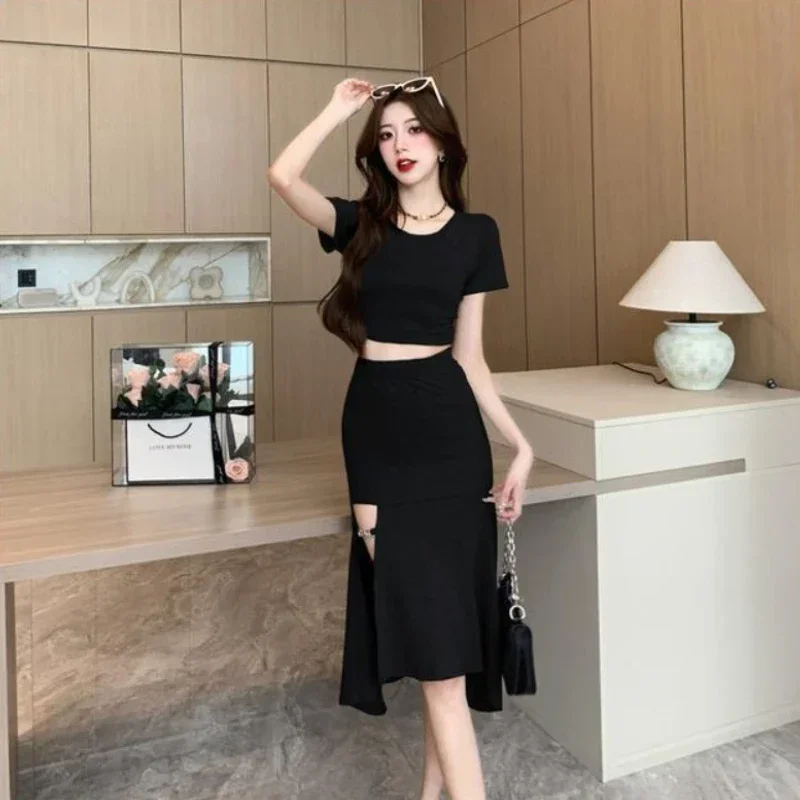 2 peças conjuntos de saia para mulheres midi luxo designer roupas ocasião formal elegante casual férias 2025 evento fenda mulher outfit