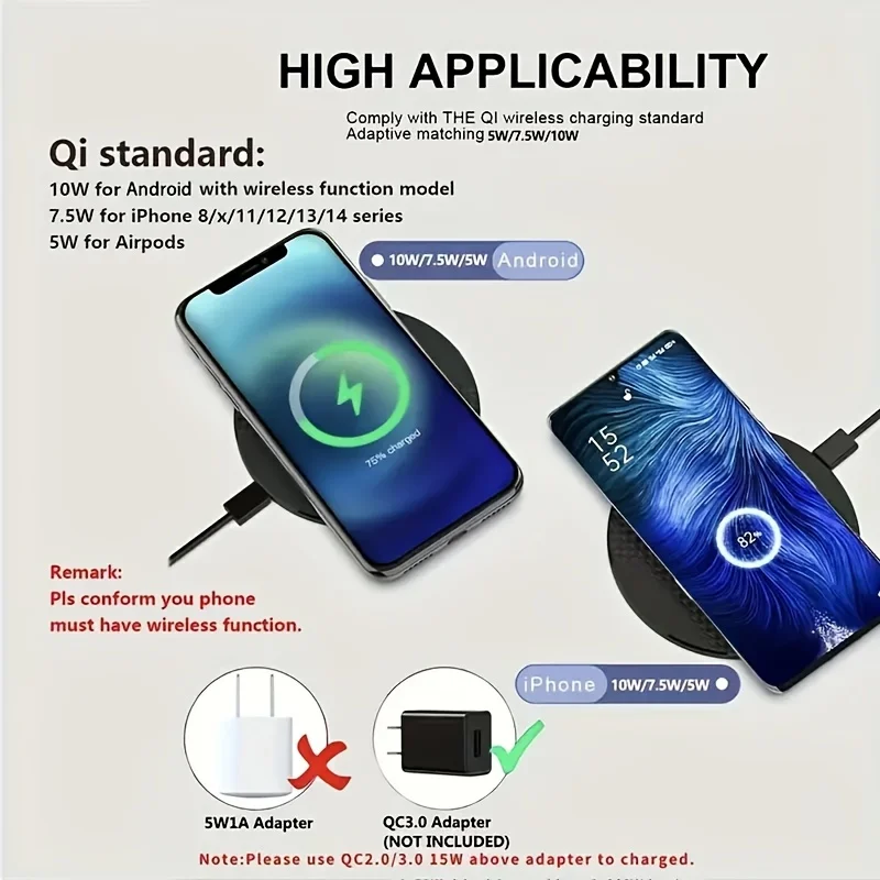 Wireless Charger Type C For iPhone 15 14 13 1211 Pro Max Portable Ultra-thin Fast Wireless Charging Base For Samsung S23 S22 S21