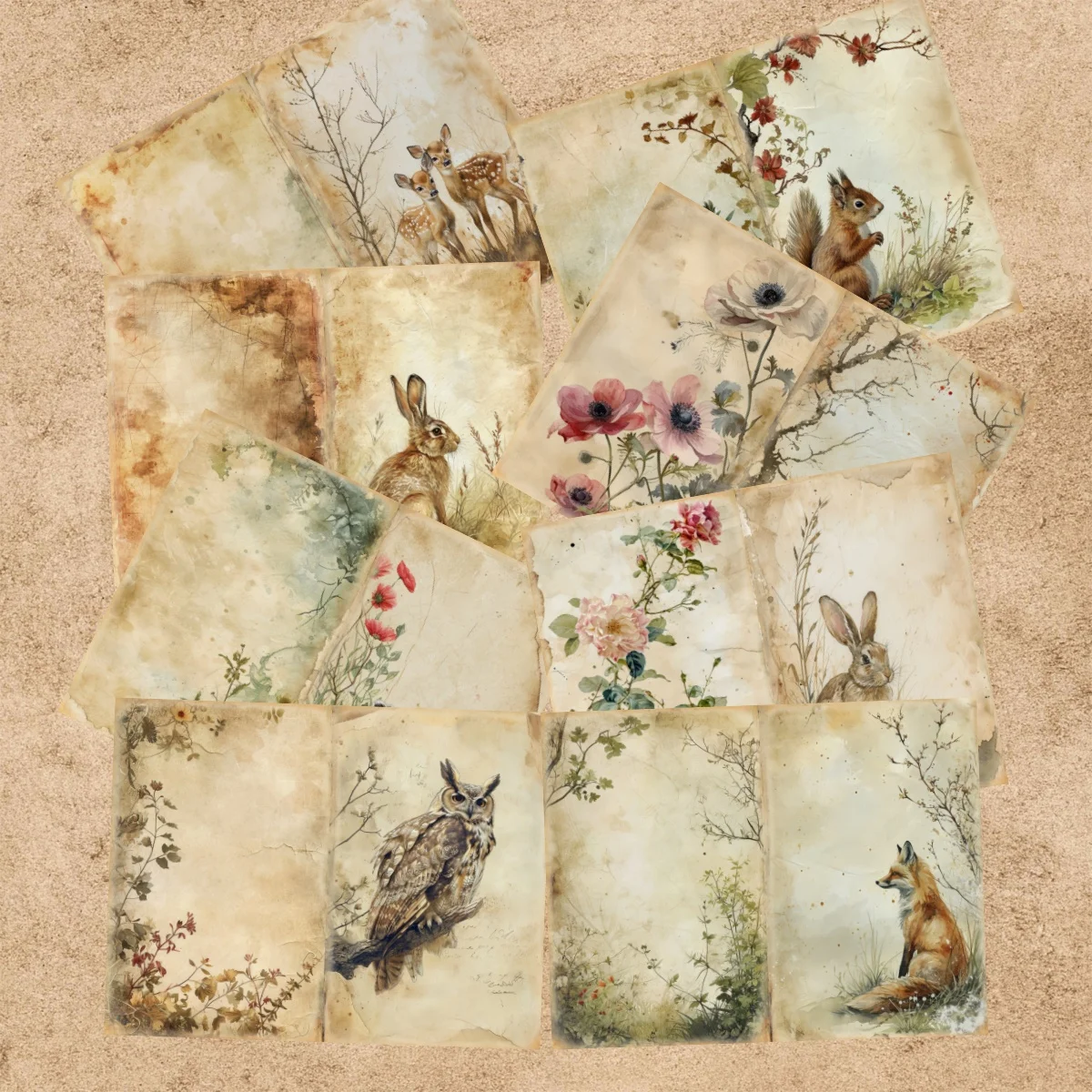 16 Sheets A5 Size Wild Animals Forest Lakeside Background Vintage Grunge Journal Planning Scrapbooking