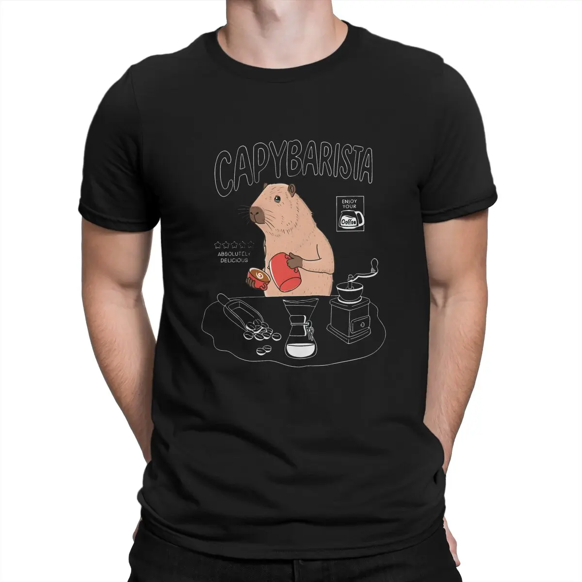 Cute Capybara Capybara Capybarista Coffee T Shirt Homme Men's Tshirt O-Neck