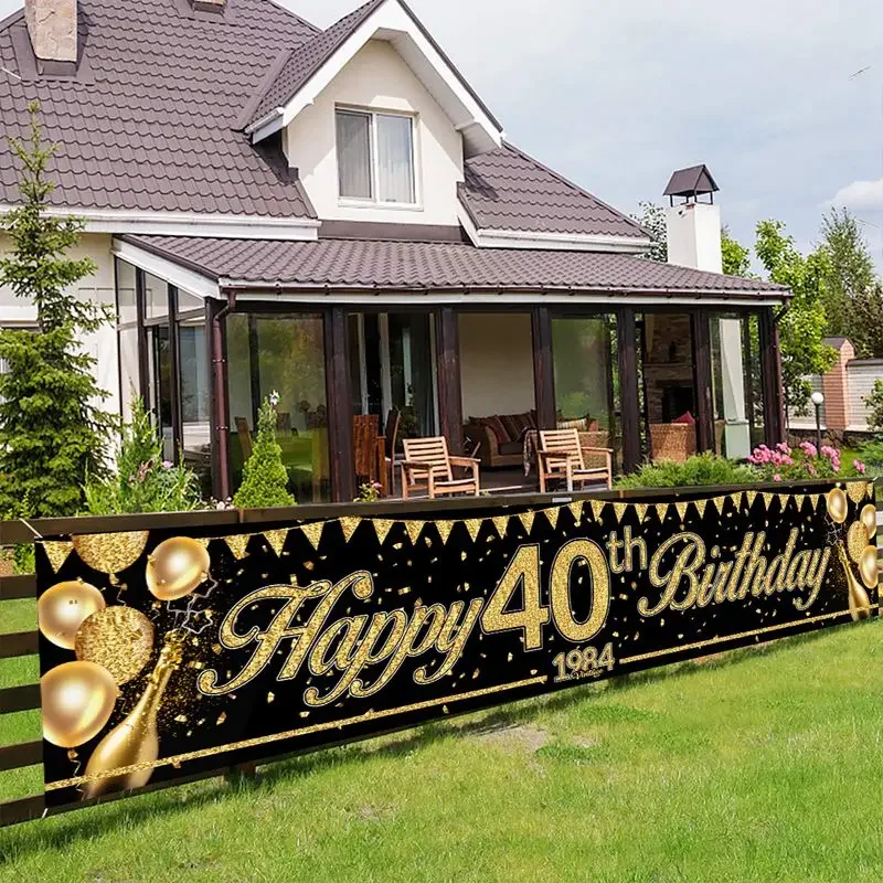 Feliz 40 cumpleaños telón de fondo Banner para hombre mujer globo puerta cortina 40 años aniversario 40 cumpleaños fiesta decoración