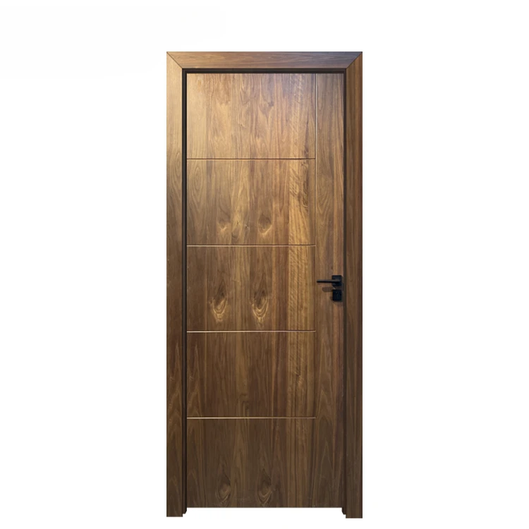 Prettywood Residential Prehung Waterproof Modern Flush Design American Black Walnut Veneer Solid Wooden Interior Door